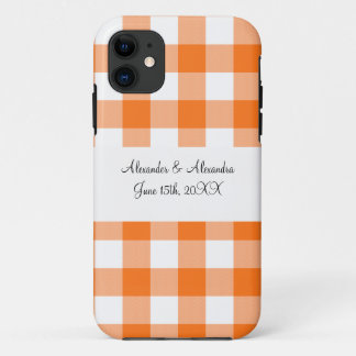 Orange gingham pattern wedding favours Case-Mate iPhone case