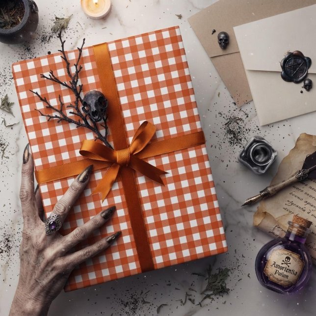 Orange Gingham Plaid Check Wrapping Paper (Creator Uploaded)