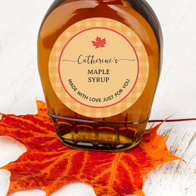 Orange gingham plaid Homemade maple syrup label (Creator Uploaded)