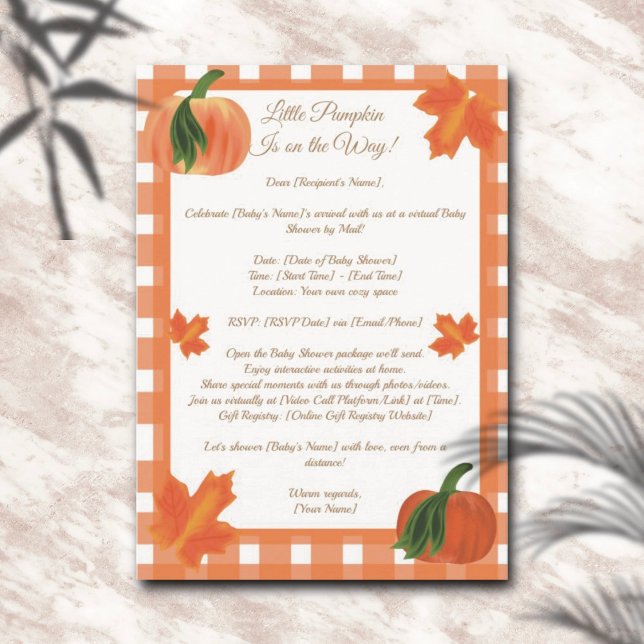 Orange Gingham Pumpkin Baby Shower by Mail Invitation (Creator Uploaded)