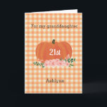 Orange Gingham Pumpkin Fall Birthday Granddaughter Card<br><div class="desc">Personalised pumpkin Fall birthday card for granddaughter. You will be able to easily personalise the front of this orange pumpkin birthday card with her name and age. The inside card message can also be personalised if wanted and the back has the same orange gingham pattern. Please see all photos. This...</div>