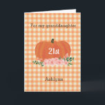 Orange Gingham Pumpkin Fall Birthday Granddaughter Card<br><div class="desc">Personalised pumpkin Fall birthday card for granddaughter. You will be able to easily personalise the front of this orange pumpkin birthday card with her name and age. The inside card message can also be personalised if wanted and the back has the same orange gingham pattern. Please see all photos. This...</div>