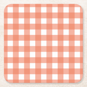 Orange gingham square paper coaster