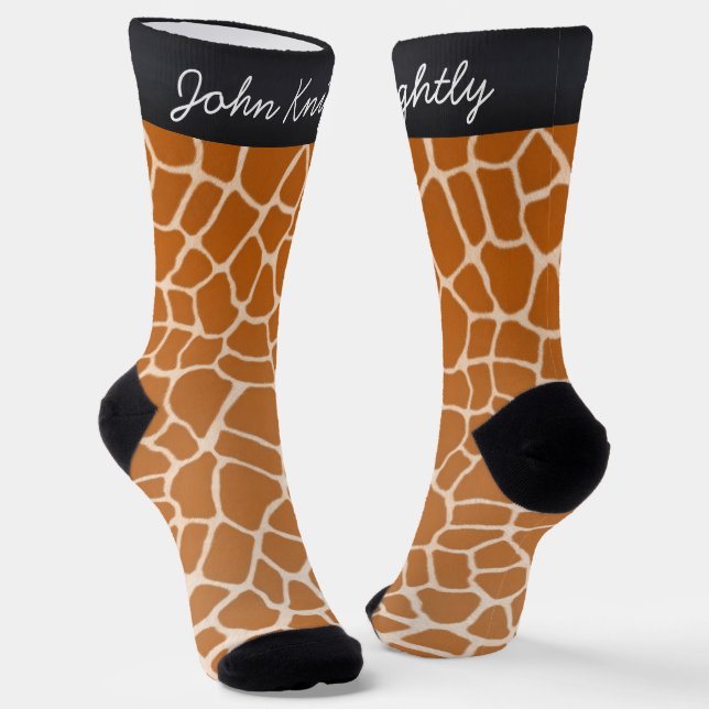 Orange Giraffe Spots Fun Animal Print Personalised Socks (Angled)
