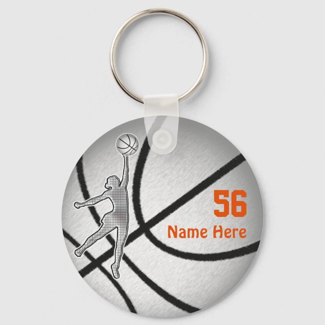Orange Girls Personalised, Basketball Party Favour Key Ring (Front)