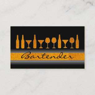 Orange glitter bartender drinks business card