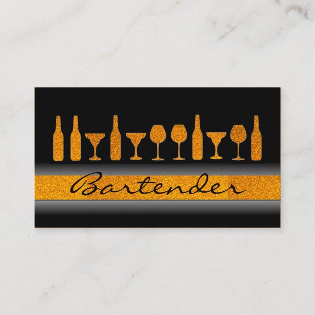 Orange glitter bartender drinks business card (Front)