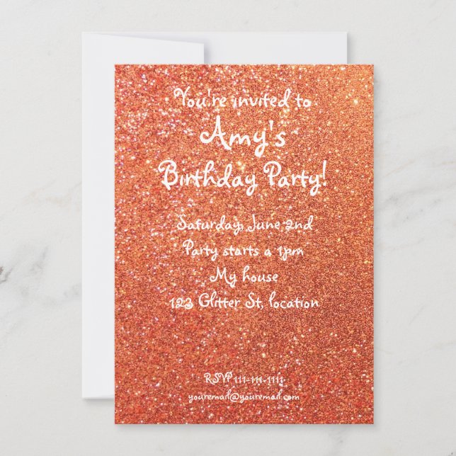 Orange glitter birthday invitation (Front)