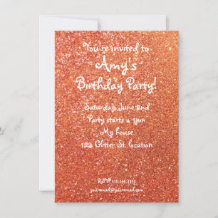 Orange glitter birthday invitation