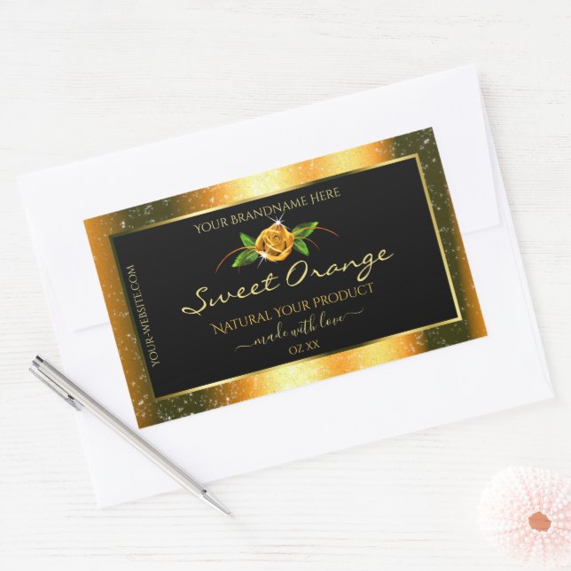 Orange Glitter Black Product Labels Rose Flower (Envelope)