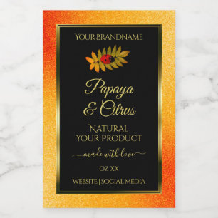 Orange Glitter Black Product Labels with Ladybug