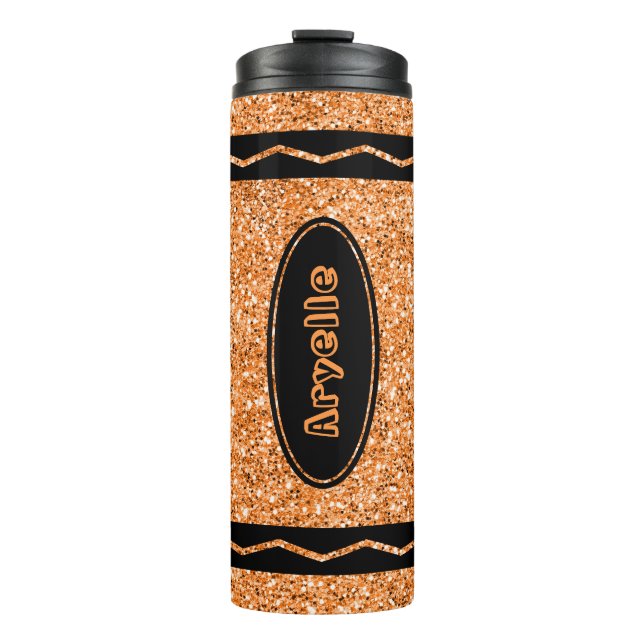 Orange Glitter Crayon Custom Name DrInk Tumbler (Front)