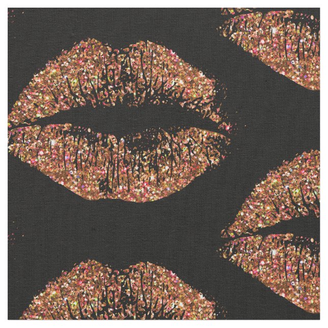 Orange Glitter Lips Fabric (Close Up)
