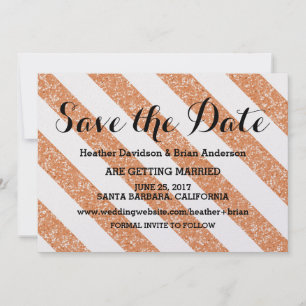 Orange Glitter Look Stripes Save the Date Invite