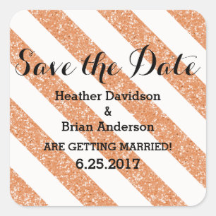Orange Glitter Look Stripes Save the Date Stickers