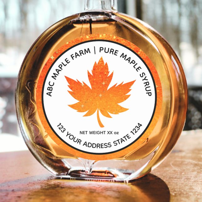 Orange Glitter Maple Leaf Maple Syrup Label (Creator Uploaded)