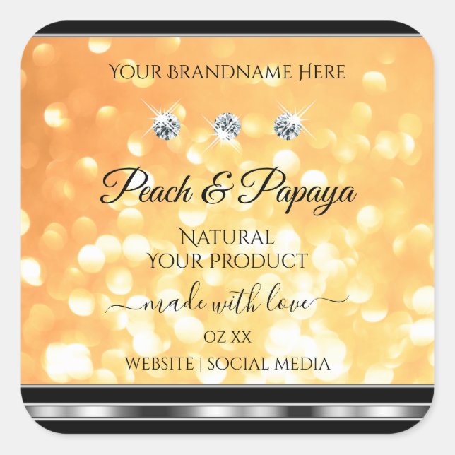 Orange Glitter Product Labels Sparkling Diamonds (Front)