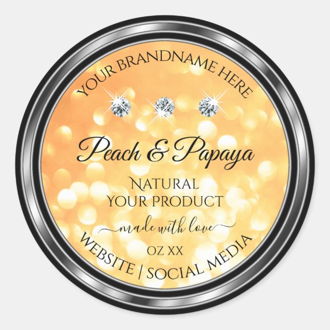 Orange Glitter Product Labels Sparkling Diamonds (Front)