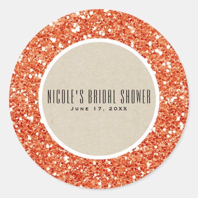 Orange Glitter & Rustic Kraft Fall Sparkle Favour Classic Round Sticker (Front)