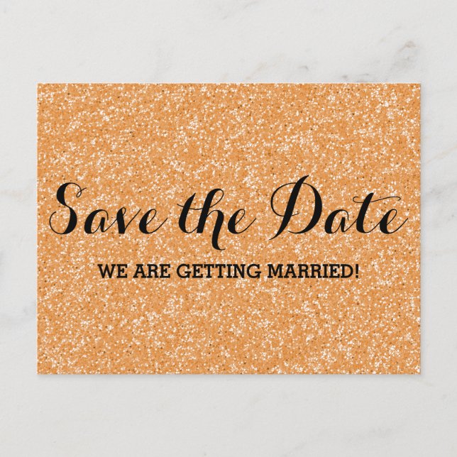 Orange Glitter Save the Date Postcard (Front)