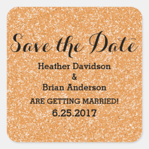 Orange Glitter Save the Date Stickers