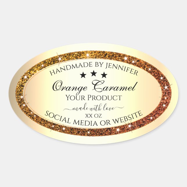 Orange Glitter Sparkle Product Labels Gold Effect (Front)