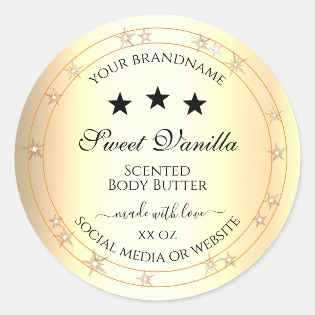 Orange Glitter Sparkle Product Labels Gold Effect (Front)