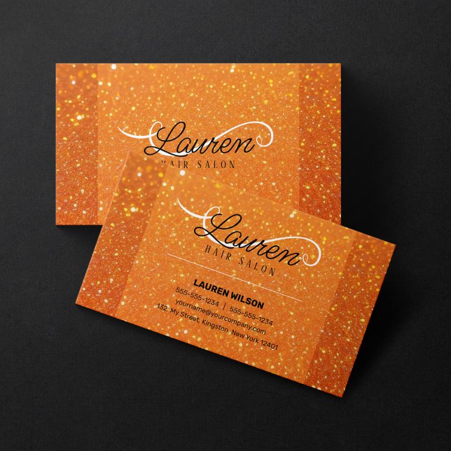 Orange Glitter Sparkles Hair Salon Hairstylist Business Card (Creator Uploaded)