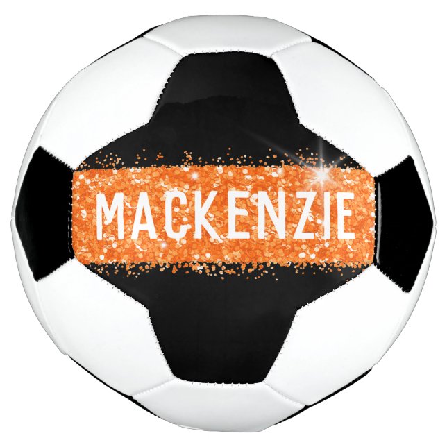 Orange Glitter Sparkly Name Personalised Soccer Ball (Rotated)