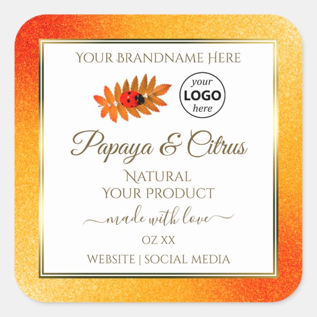 Orange Glitter White Product Labels Ladybug Logo (Front)