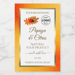 Orange Glitter White Product Labels Ladybug Logo