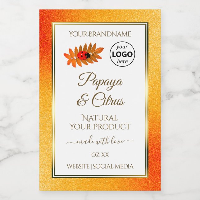 Orange Glitter White Product Labels Ladybug Logo (Single Label)