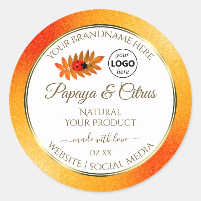 Orange Glitter White Product Labels Ladybug Logo (Front)