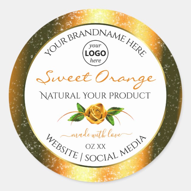 Orange Glitter White Product Labels Rose Add Logo (Front)