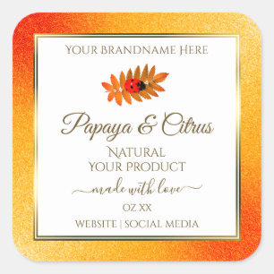 Orange Glitter White Product Labels with Ladybug