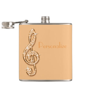 Orange Glitzy Sparkly Music Notes Hip Flask