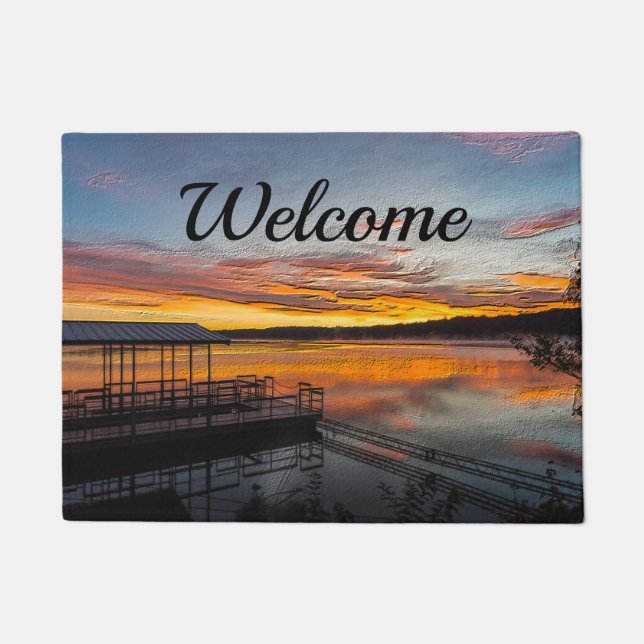 Orange Glory Morning Painterly Welcome Doormat (Front)
