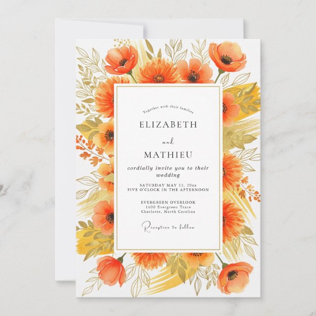 Orange Glowing Autumnal Wedding Invitation (Front)