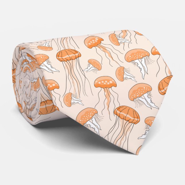 Orange glowing jelly fish pattern tie (Rolled)