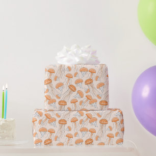 Orange glowing jelly fish pattern wrapping paper