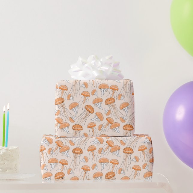 Orange glowing jelly fish pattern wrapping paper (Party Gifts)