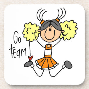 Orange Go Team Cheerleader Plastic Coaster
