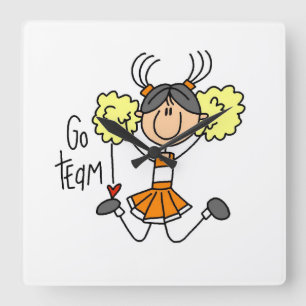 Orange Go Team Cheerleader Square Wall Clock