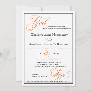 Orange God is Love Christian Wedding Invitations
