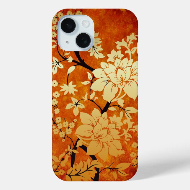 Orange, Gold and Black Floral Oriental Design Case-Mate iPhone Case (Back)