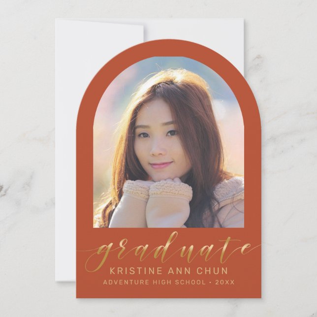 Orange Gold Arch Photo Graduation Announcement (Front)