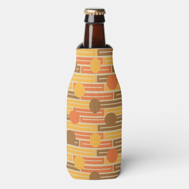 Orange, Gold, Brown Rectangles and Circles Bottle Cooler (Bottle Front)