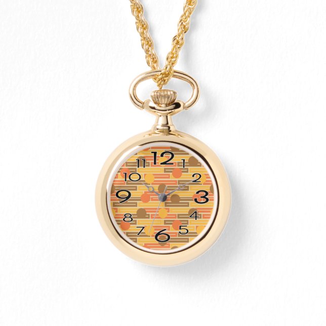 Orange, Gold, Brown Rectangles and Circles Watch (Front)