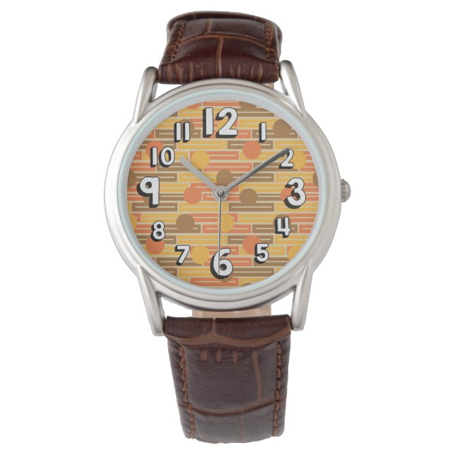 Orange, Gold, Brown Rectangles and Circles Watch (Front)