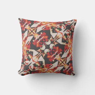 Orange Gold Charcoal Beige Diagonal Batik-like Cushion